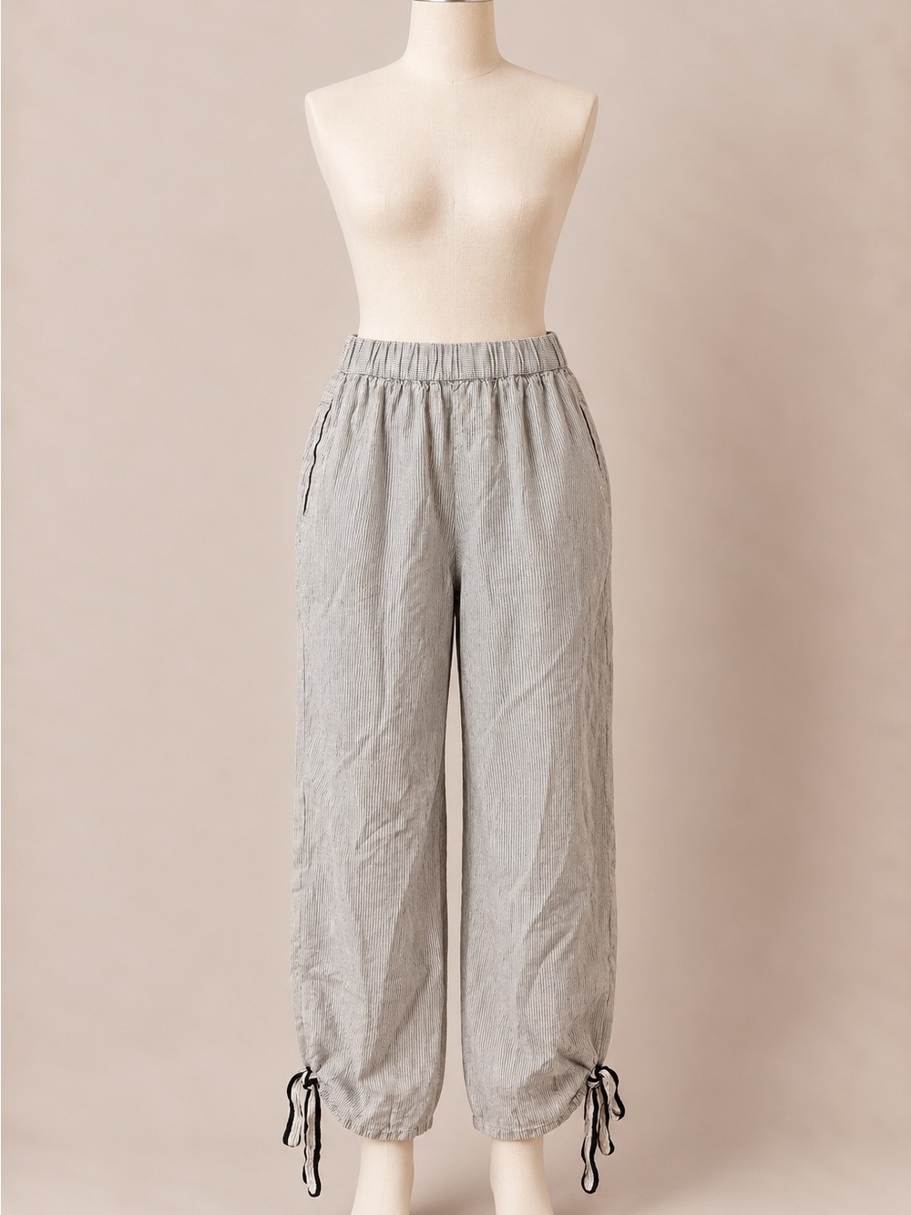 Future Collective Jenny K. Lopez XXL Linen Blend Pinstripe Bow Hem Pants